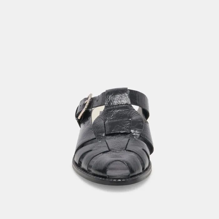Sandals Women Dolce Vita Hippie Flats Midnight Crinkle Patent