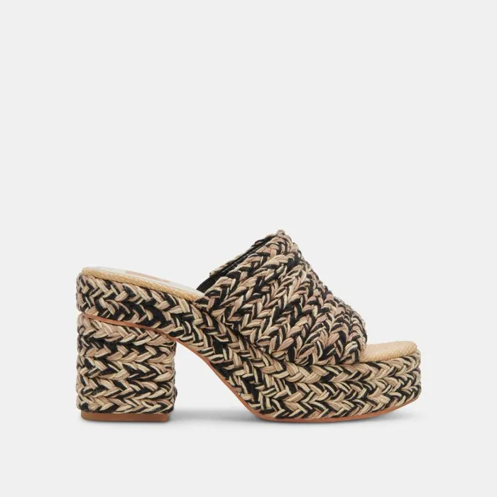 Sandals Women Dolce Vita Lady Heels Black Multi Woven
