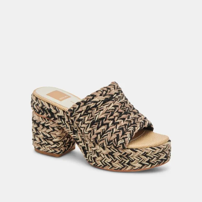 Sandals Women Dolce Vita Lady Heels Black Multi Woven