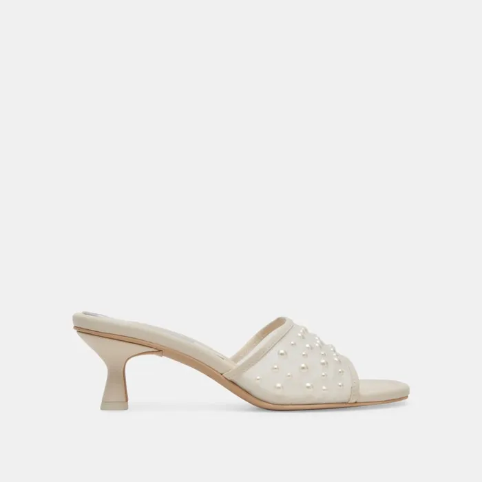 Sandals Women Dolce Vita Meeza Pearl Heels Ivory Mesh