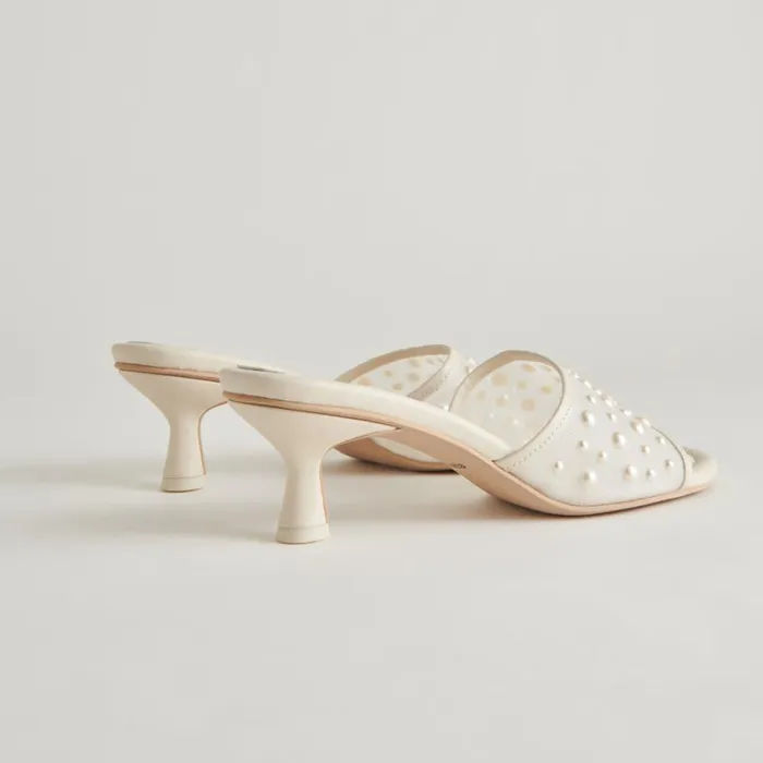 Sandals Women Dolce Vita Meeza Pearl Heels Ivory Mesh