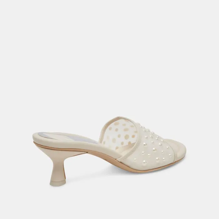 Sandals Women Dolce Vita Meeza Pearl Heels Ivory Mesh