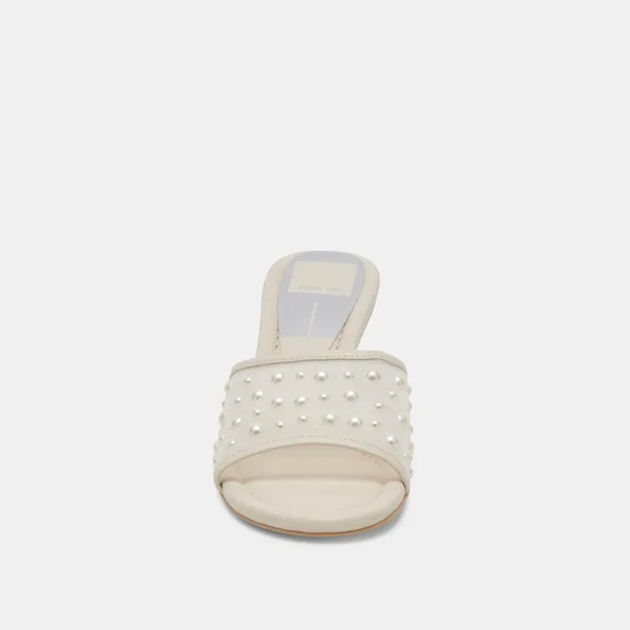 Sandals Women Dolce Vita Meeza Pearl Heels Ivory Mesh