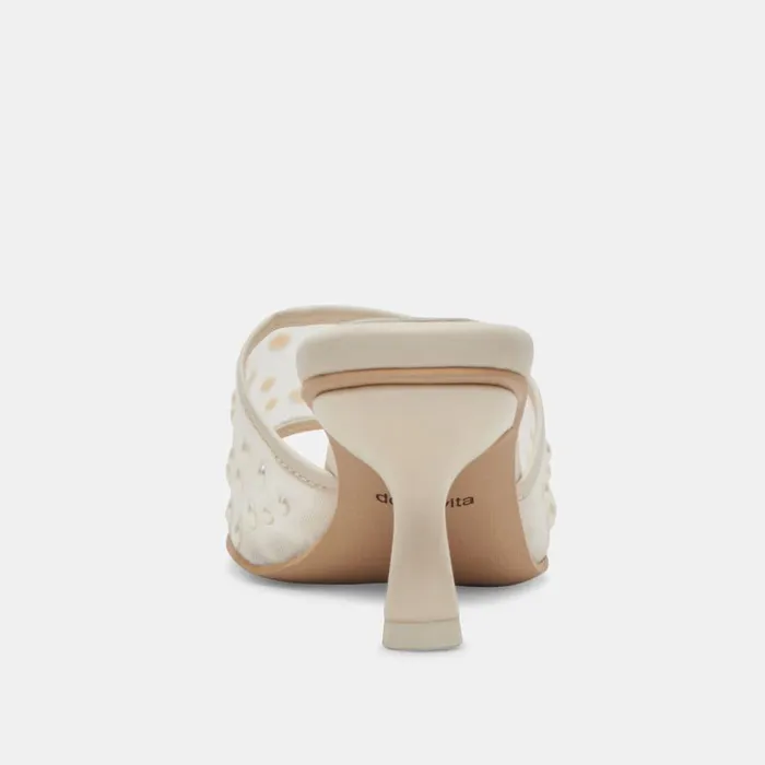 Sandals Women Dolce Vita Meeza Pearl Heels Ivory Mesh