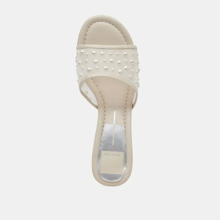 Sandals Women Dolce Vita Meeza Pearl Heels Ivory Mesh