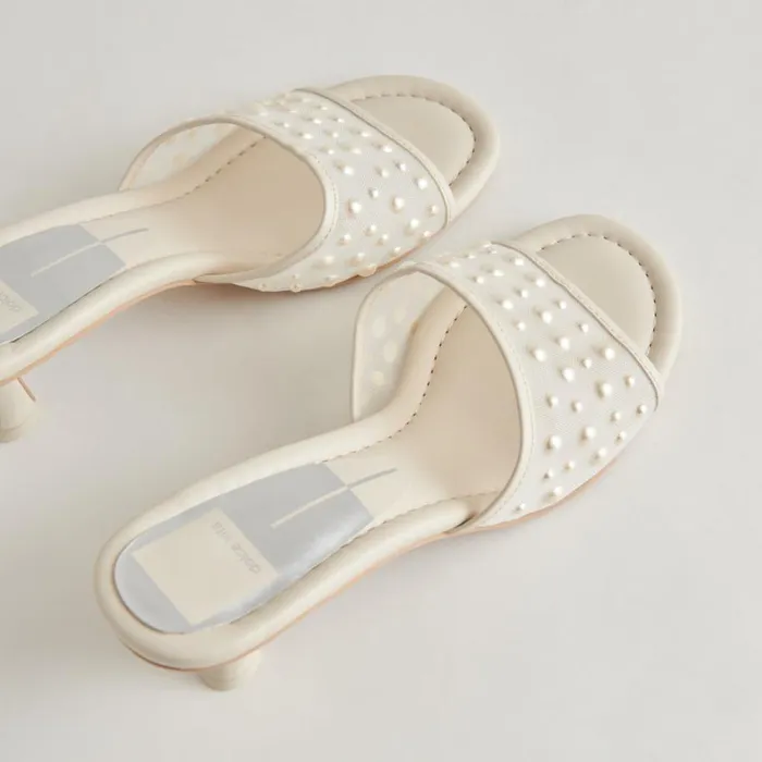 Sandals Women Dolce Vita Meeza Pearl Heels Ivory Mesh