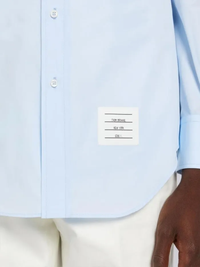 Satin Stitch Floral Applique Classic Fit Shirt Light Blue Men Thom Browne Shirting