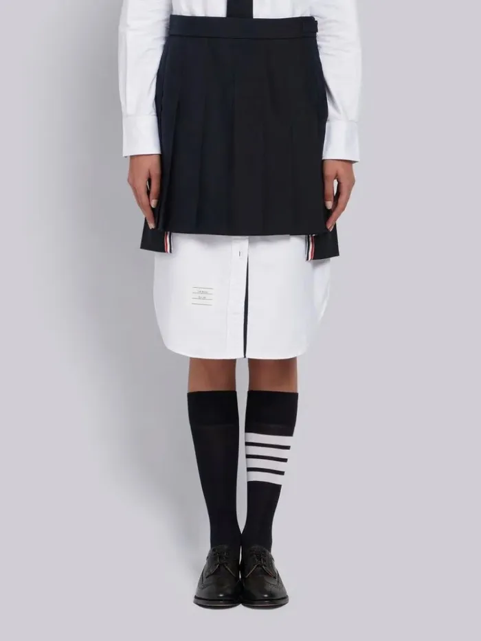 School Uniform Plain Weave Grosgrain Stripe Dropped Back Pleated Mini Skirt Navy Women Thom Browne Skirts School Uniform Plain Weave Grosgrain Stripe Dropped Back Pleated Mini Skirt Navy Women Thom Browne Skirts