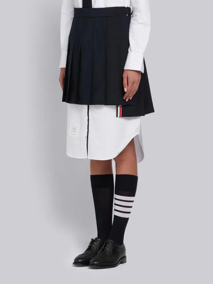 School Uniform Plain Weave Grosgrain Stripe Dropped Back Pleated Mini Skirt Navy Women Thom Browne Skirts
