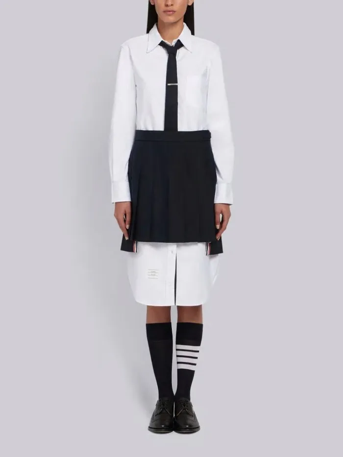 School Uniform Plain Weave Grosgrain Stripe Dropped Back Pleated Mini Skirt Navy Women Thom Browne Skirts