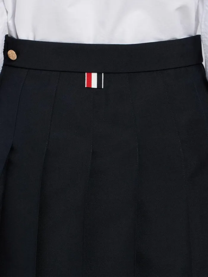School Uniform Plain Weave Grosgrain Stripe Dropped Back Pleated Mini Skirt Navy Women Thom Browne Skirts