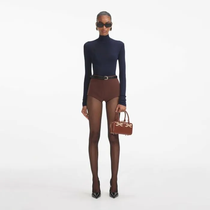 Self Portrait Bottoms Brown Stretch Crepe Shorts 8211 Women