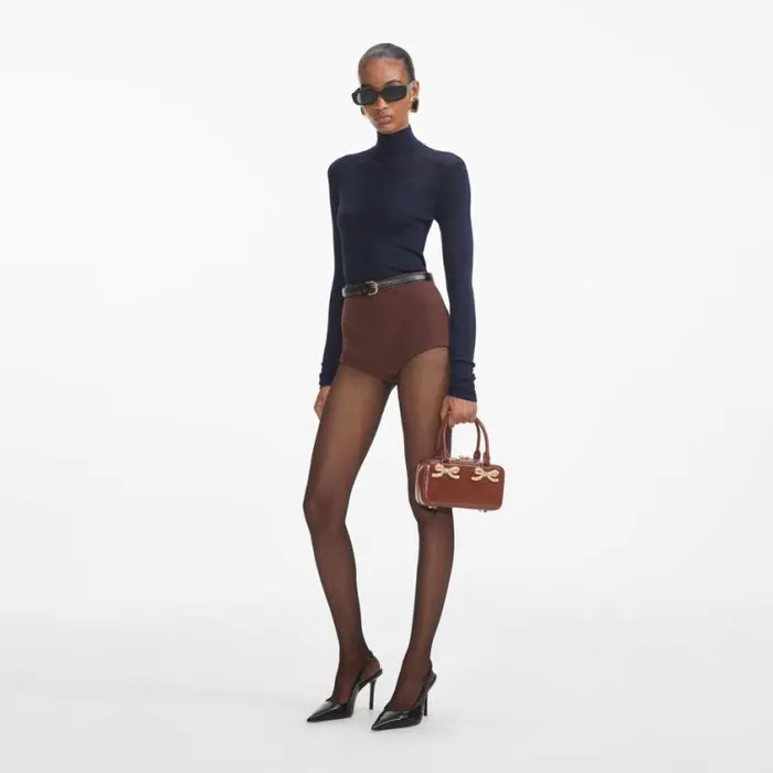 Self Portrait Bottoms Brown Stretch Crepe Shorts 8211 Women