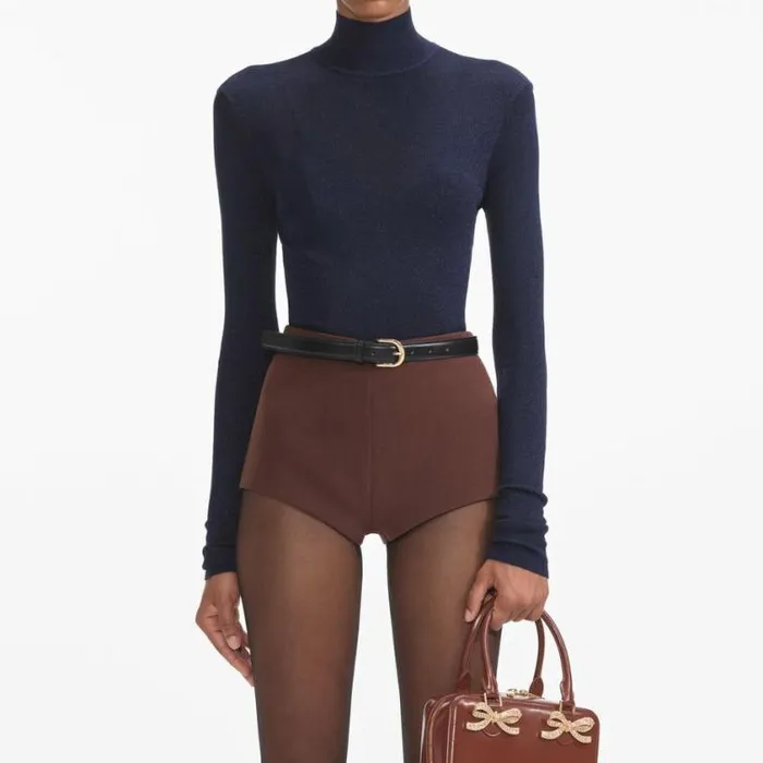 Self Portrait Bottoms Brown Stretch Crepe Shorts 8211 Women