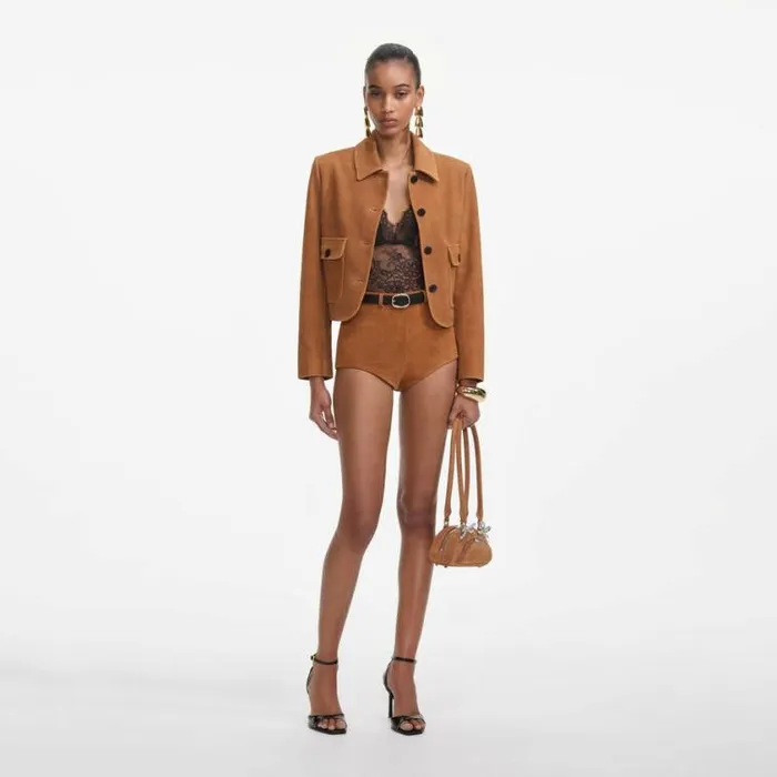 Self Portrait Bottoms Brown Suede Shorts 8211 Women