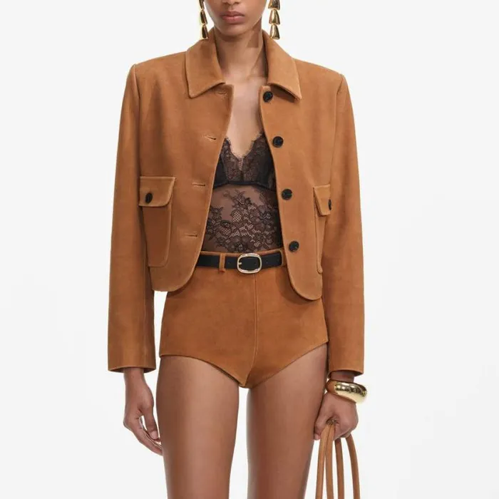 Self Portrait Bottoms Brown Suede Shorts 8211 Women
