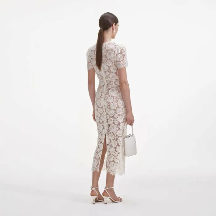 Self Portrait Bridal Cream Fine Lace Pearl Midi Dress 8211 Women