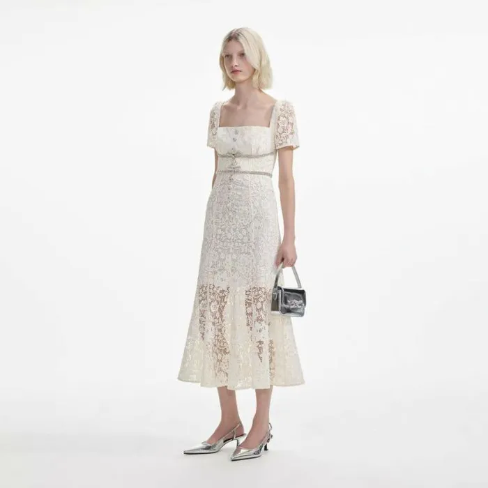 Self Portrait Bridal Cream Lace Diamante Bow Midi Dress 8211 Women Self Portrait Bridal Cream Lace Diamante Bow Midi Dress 8211 Women