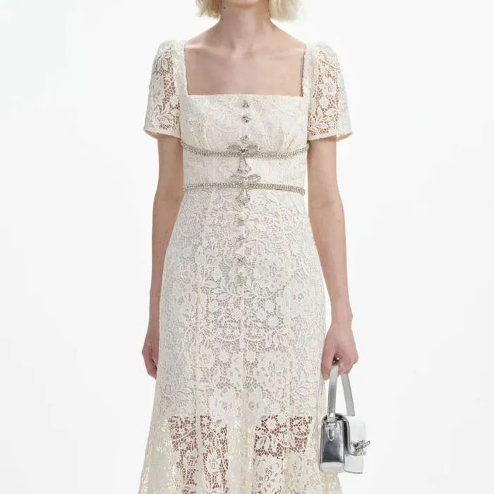 Self Portrait Bridal Cream Lace Diamante Bow Midi Dress 8211 Women Self Portrait Bridal Cream Lace Diamante Bow Midi Dress 8211 Women