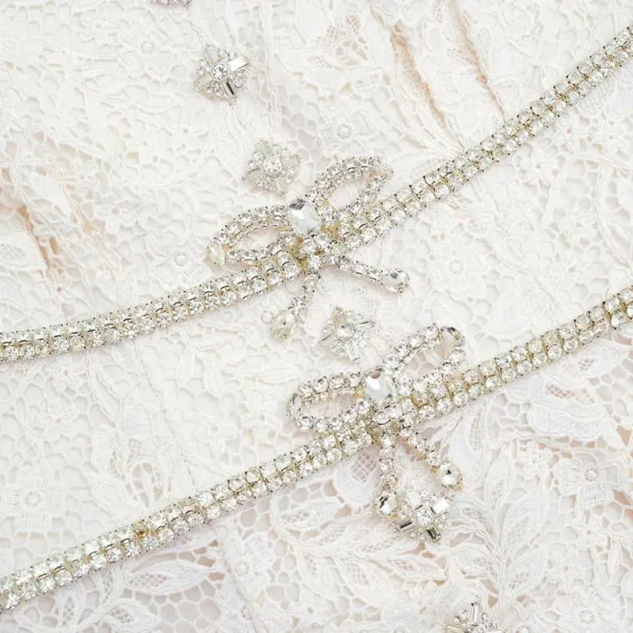 Self Portrait Bridal Cream Lace Diamante Bow Midi Dress 8211 Women Self Portrait Bridal Cream Lace Diamante Bow Midi Dress 8211 Women