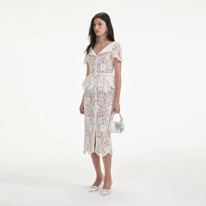 Self Portrait Bridal Cream Lace Peplum Midi Dress 8211 Women Self Portrait Bridal Cream Lace Peplum Midi Dress 8211 Women