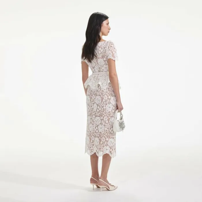 Self Portrait Bridal Cream Lace Peplum Midi Dress 8211 Women Self Portrait Bridal Cream Lace Peplum Midi Dress 8211 Women