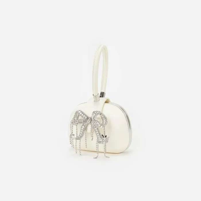 Self Portrait Bridal Cream Satin Top Handle Clutch Bag 8211 Women