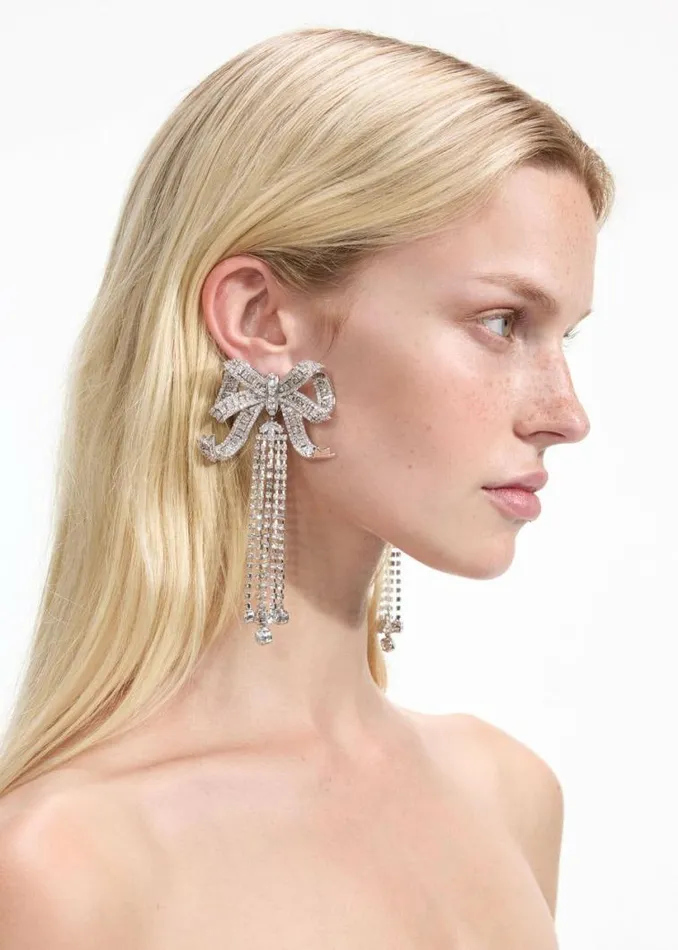 Self Portrait Bridal Large Crystal Bow Droplet Earrings 8211 Women