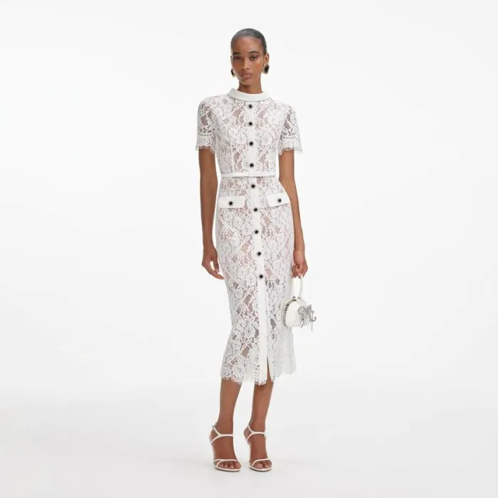 Self Portrait Bridal White Lace Button Midi Dress 8211 Women