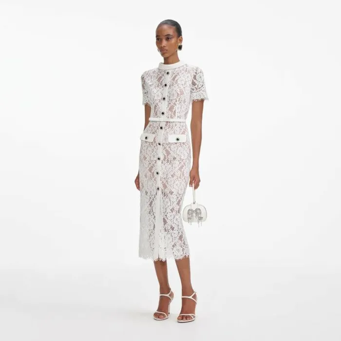 Self Portrait Bridal White Lace Button Midi Dress 8211 Women