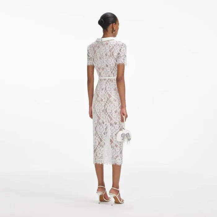 Self Portrait Bridal White Lace Button Midi Dress 8211 Women
