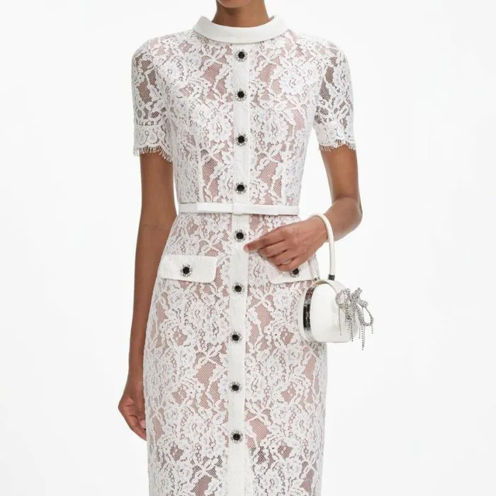 Self Portrait Bridal White Lace Button Midi Dress 8211 Women