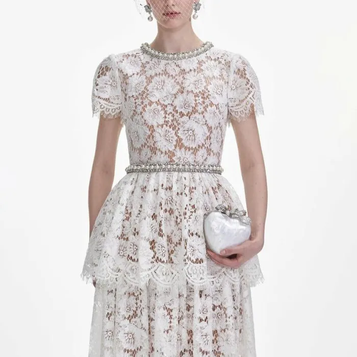 Self Portrait Bridal White Lace Tiered Maxi Dress 8211 Women