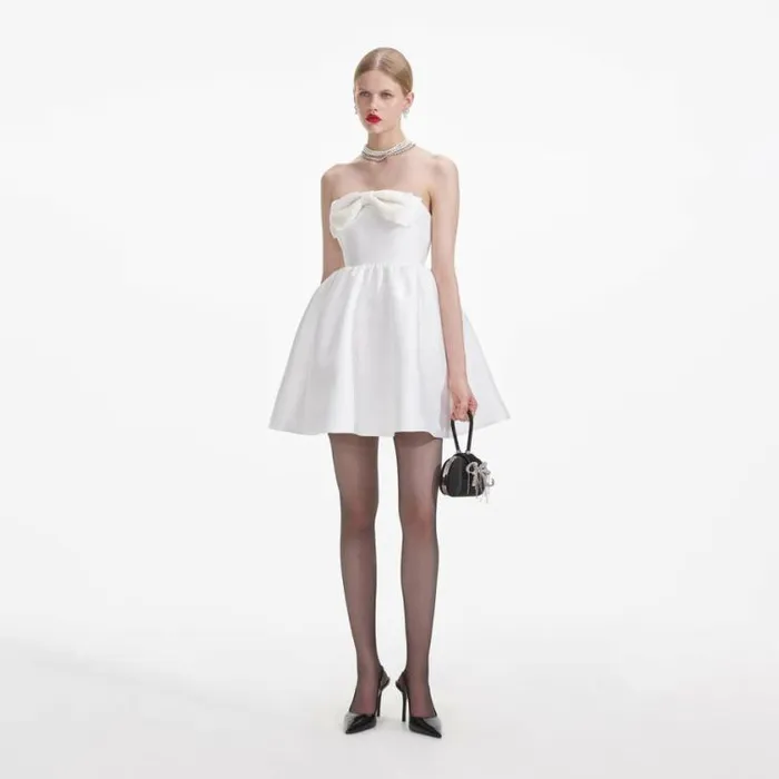 Self Portrait Bridal White Taffeta Bandeau Mini Dress 8211 Women