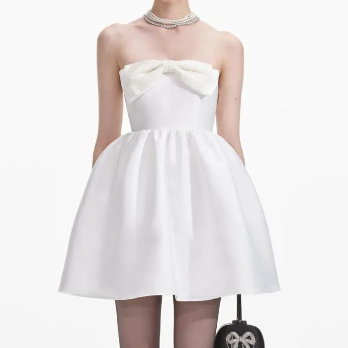 Self Portrait Bridal White Taffeta Bandeau Mini Dress 8211 Women
