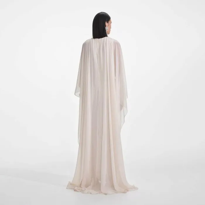 Self Portrait Bridesmaid Cream Rhinestone Cape Maxi Dress 8211 Women