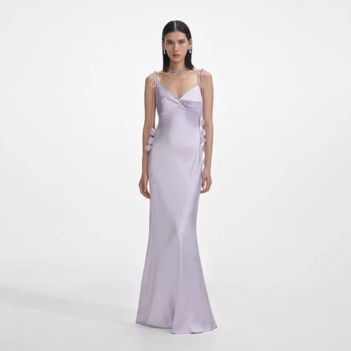 Self Portrait Bridesmaid Lilac Flower Satin Maxi Dress 8211 Women