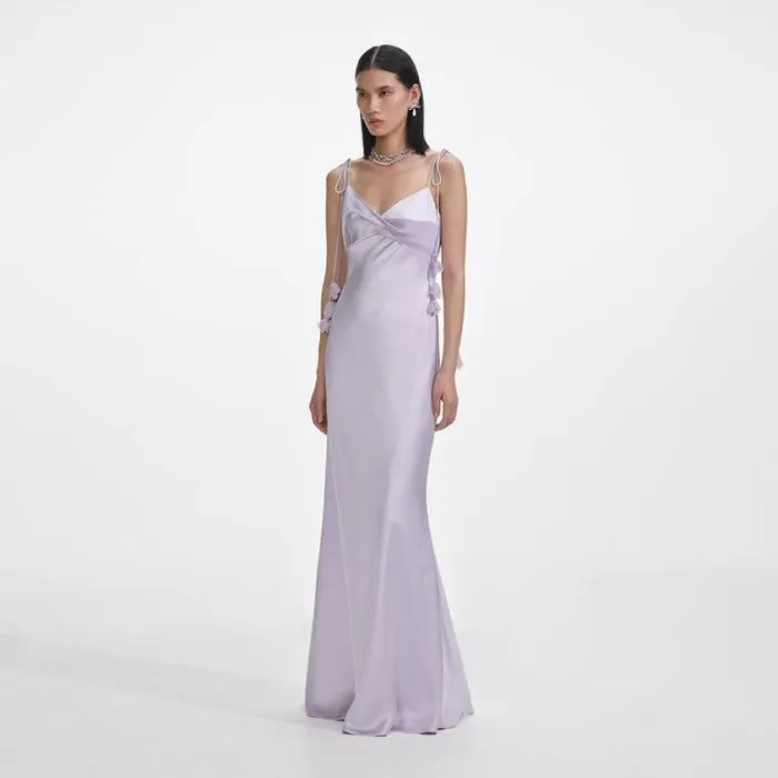 Self Portrait Bridesmaid Lilac Flower Satin Maxi Dress 8211 Women