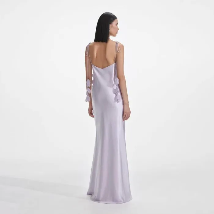 Self Portrait Bridesmaid Lilac Flower Satin Maxi Dress 8211 Women