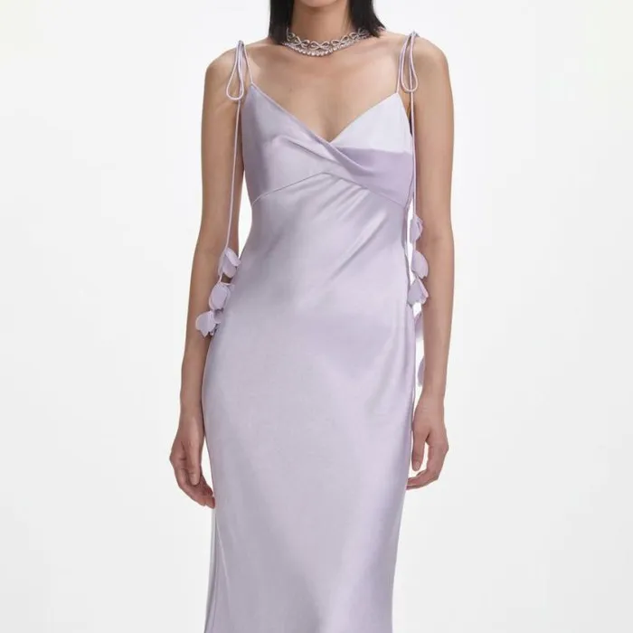 Self Portrait Bridesmaid Lilac Flower Satin Maxi Dress 8211 Women