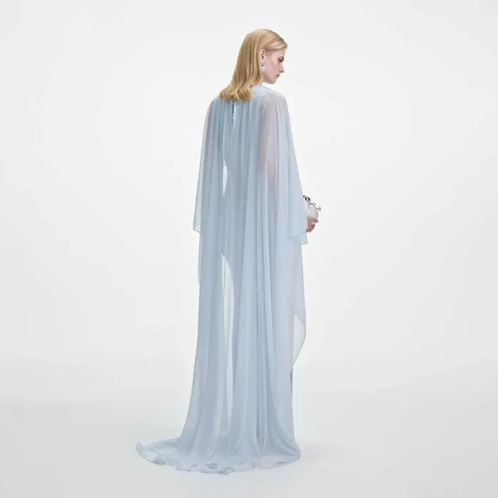 Self Portrait Bridesmaid Pale Blue Rhinestone Cape Maxi Dress 8211 Women