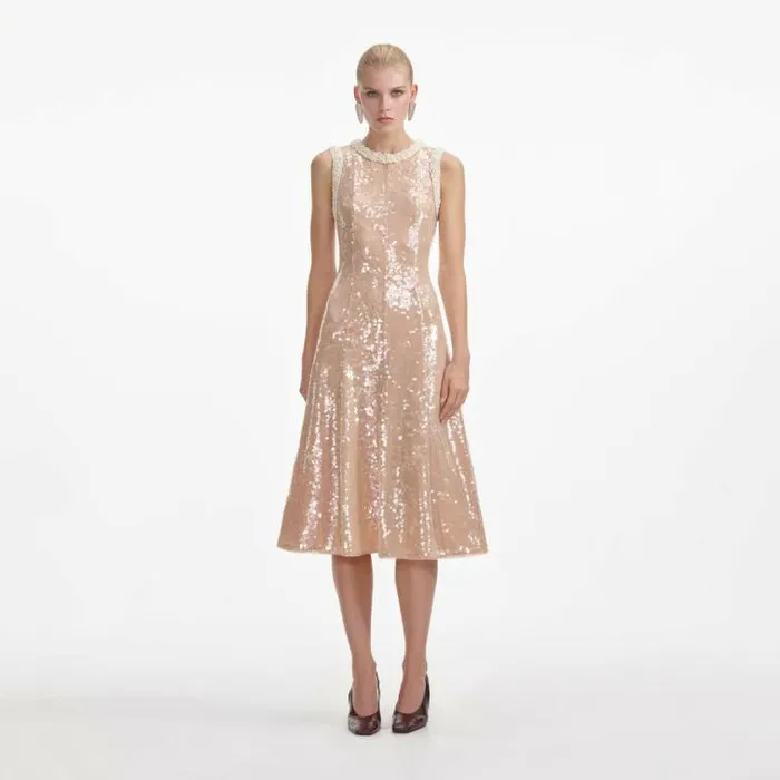 Self Portrait Bridesmaid Sequin Pearl Trim Midi Dress 8211 Women