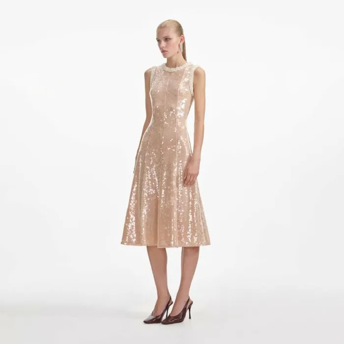 Self Portrait Bridesmaid Sequin Pearl Trim Midi Dress 8211 Women