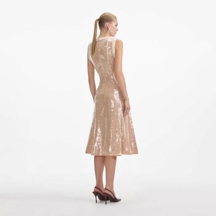 Self Portrait Bridesmaid Sequin Pearl Trim Midi Dress 8211 Women