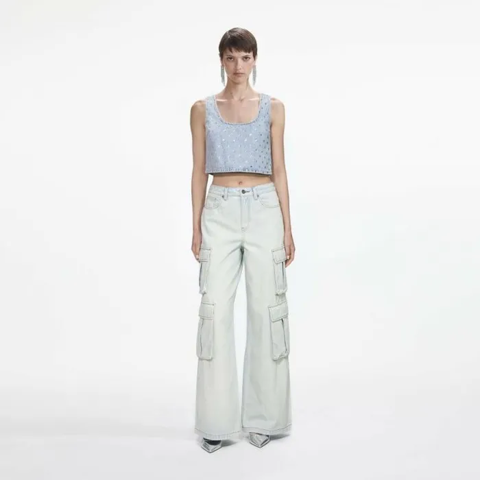 Self Portrait Denim Bleach Wash Denim Cargo Jeans 8211 Women