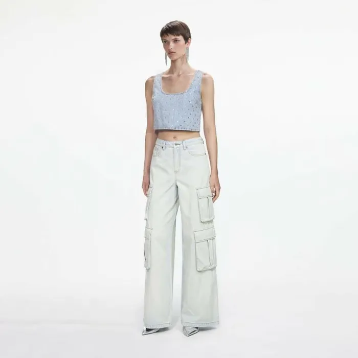 Self Portrait Denim Bleach Wash Denim Cargo Jeans 8211 Women