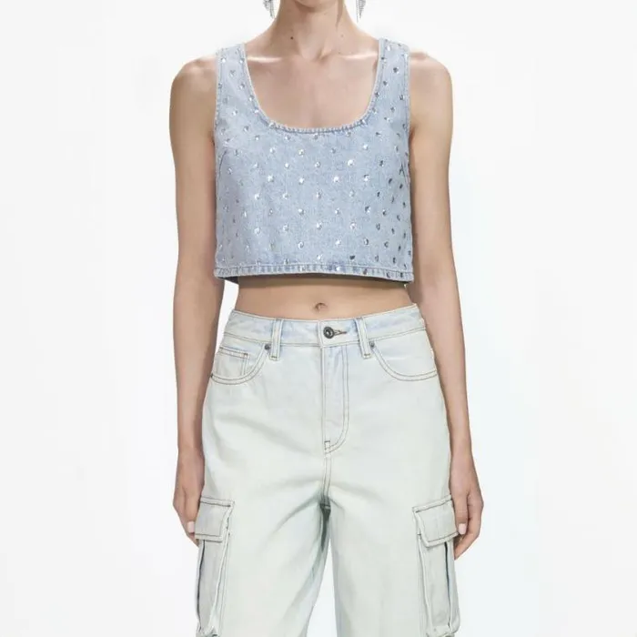 Self Portrait Denim Bleach Wash Denim Cargo Jeans 8211 Women