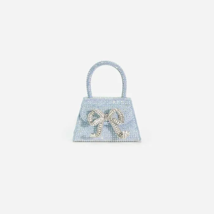 Self Portrait Denim Blue Rhinestone Denim Micro Bow Bag 8211 Women