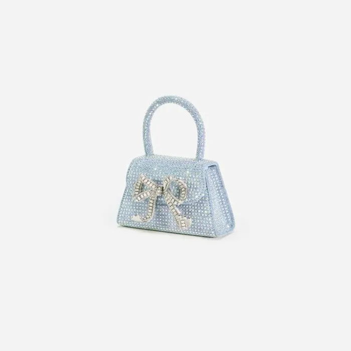 Self Portrait Denim Blue Rhinestone Denim Micro Bow Bag 8211 Women