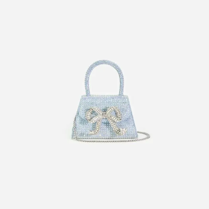 Self Portrait Denim Blue Rhinestone Denim Micro Bow Bag 8211 Women